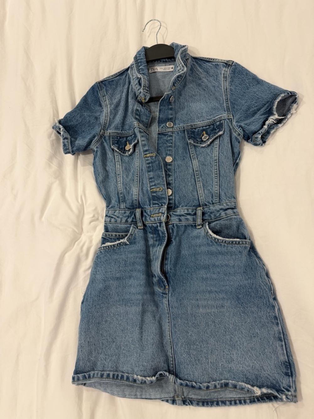 Zara Light Blue Washed Denim Short Sleeve Dress